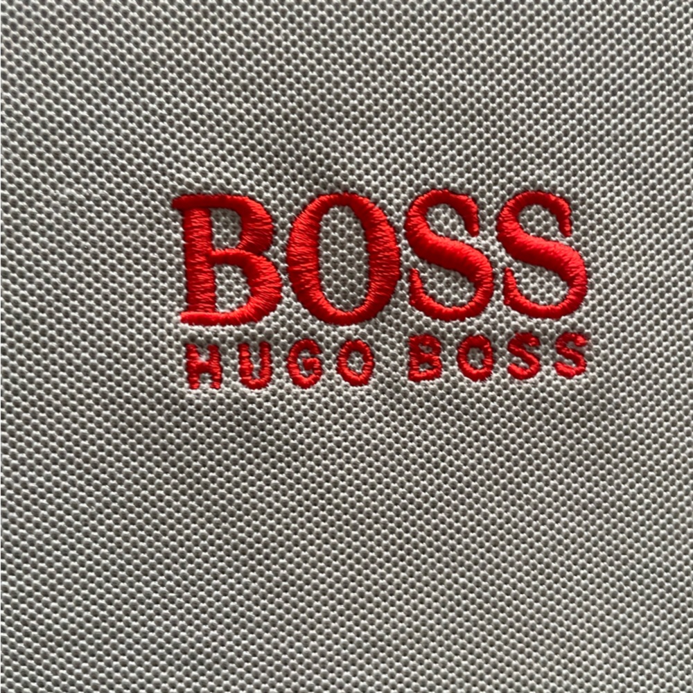 Hugo Boss Beige Polo with Red and Green Accents